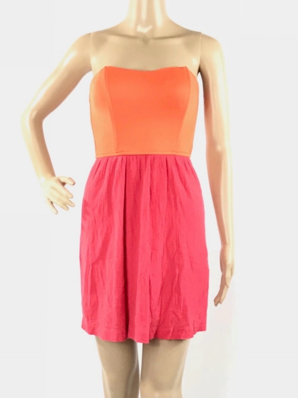 GUESS Pink & Orange Sweetheart Neckline Strapless Mini Dress